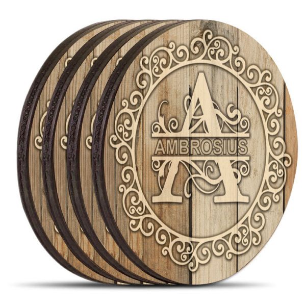 Wooden Round Coasters - Customizable - WHITE WOOD With Decorative Design  - Set of 4 Online