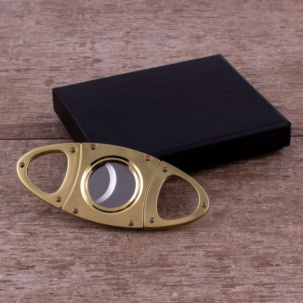 Double Blade Guillotine Cigar Cutter - Gold Plated For Discount - Image 2