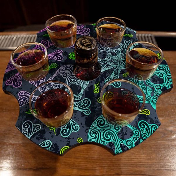 6-Shooter Wood Shot Glass Caddy Tray and Bottle Topper -  Large Skulls  For Cheap - Image 2