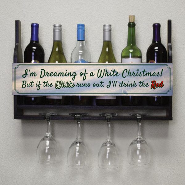 Wall Mounted Wine Bottle & Glass Hanging Shelf w  White Christmas Plaque on Sale - Image 2