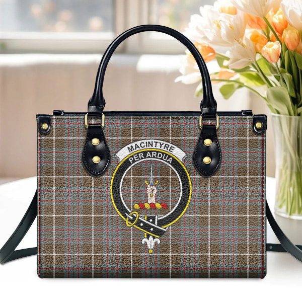 MacIntyre Hunting Weathered Tartan Crest Leather Handbag on Sale