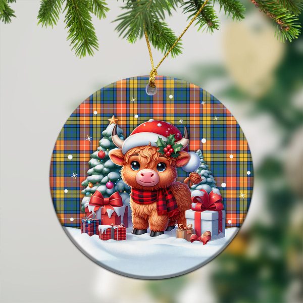 Buchanan Ancient Tartan Christmas Ceramic Ornament - Highland Cow Winter Style Fashion - Image 2
