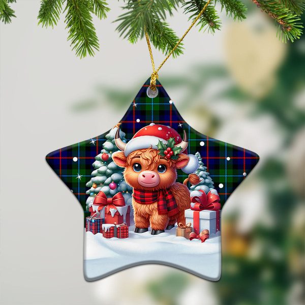 Calder Tartan Christmas Ceramic Ornament - Highland Cow Winter Style Supply - Image 4