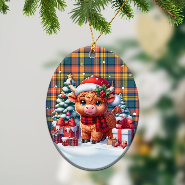 Buchanan Ancient Tartan Christmas Ceramic Ornament - Highland Cow Winter Style Fashion - Image 3