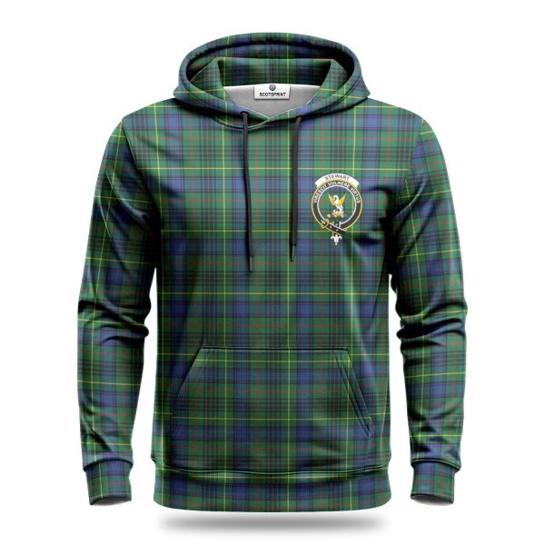 Stewart Hunting Modern Tartan Crest Hoodie For Sale - Image 2
