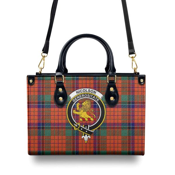 Nicolson Ancient Old Tartan Crest Leather Handbag Online Sale - Image 4